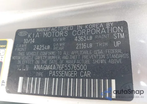 2015 Kia Optima Lx z USA, uszkodzony, nr VIN KNAGM4A76F5576500